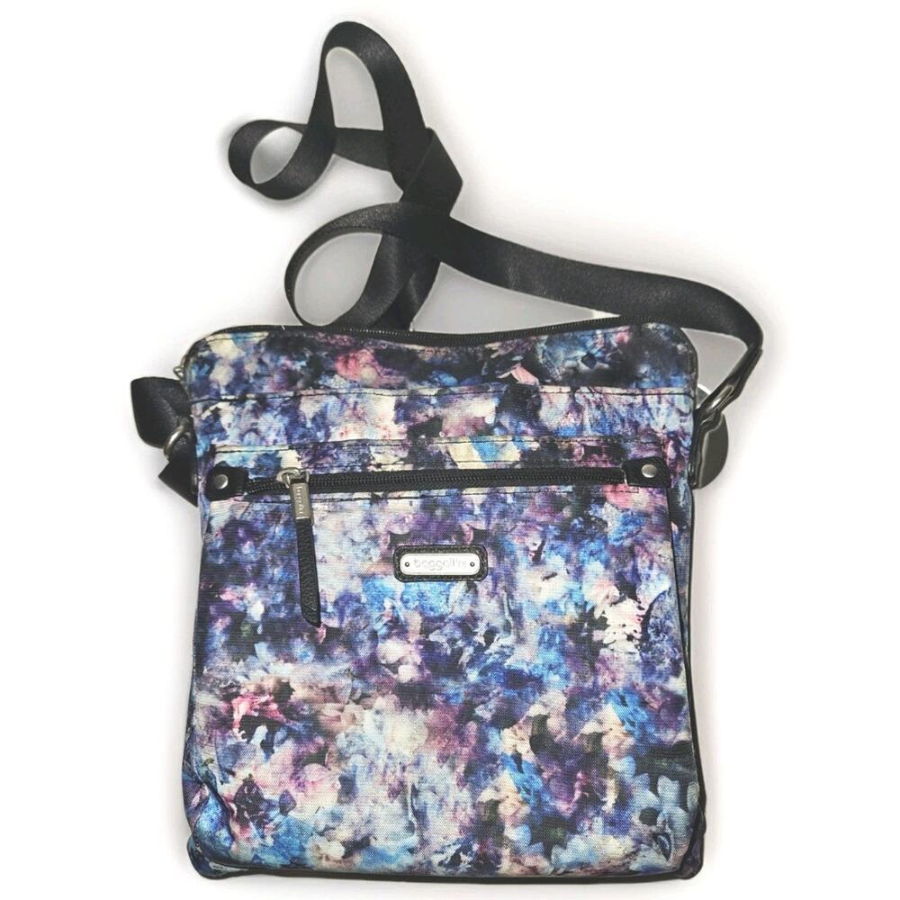 EUC! Baggallini Go Bagg Onyx Floral Black Gray with RFID 10x11x2 - Picture 3 of 9